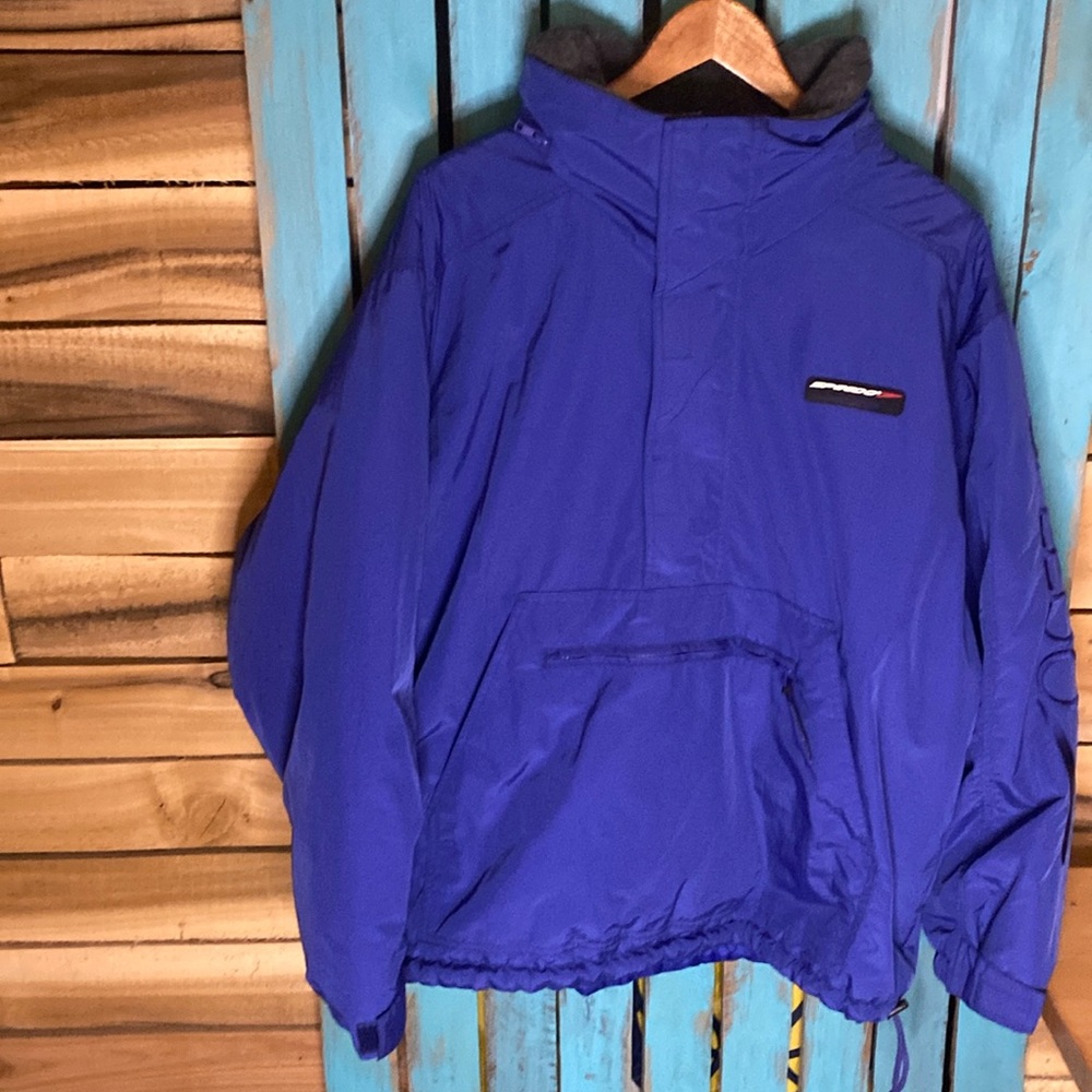 Vintage Speedo hooded jacket size large royal blue partial zip kangaroo pocket